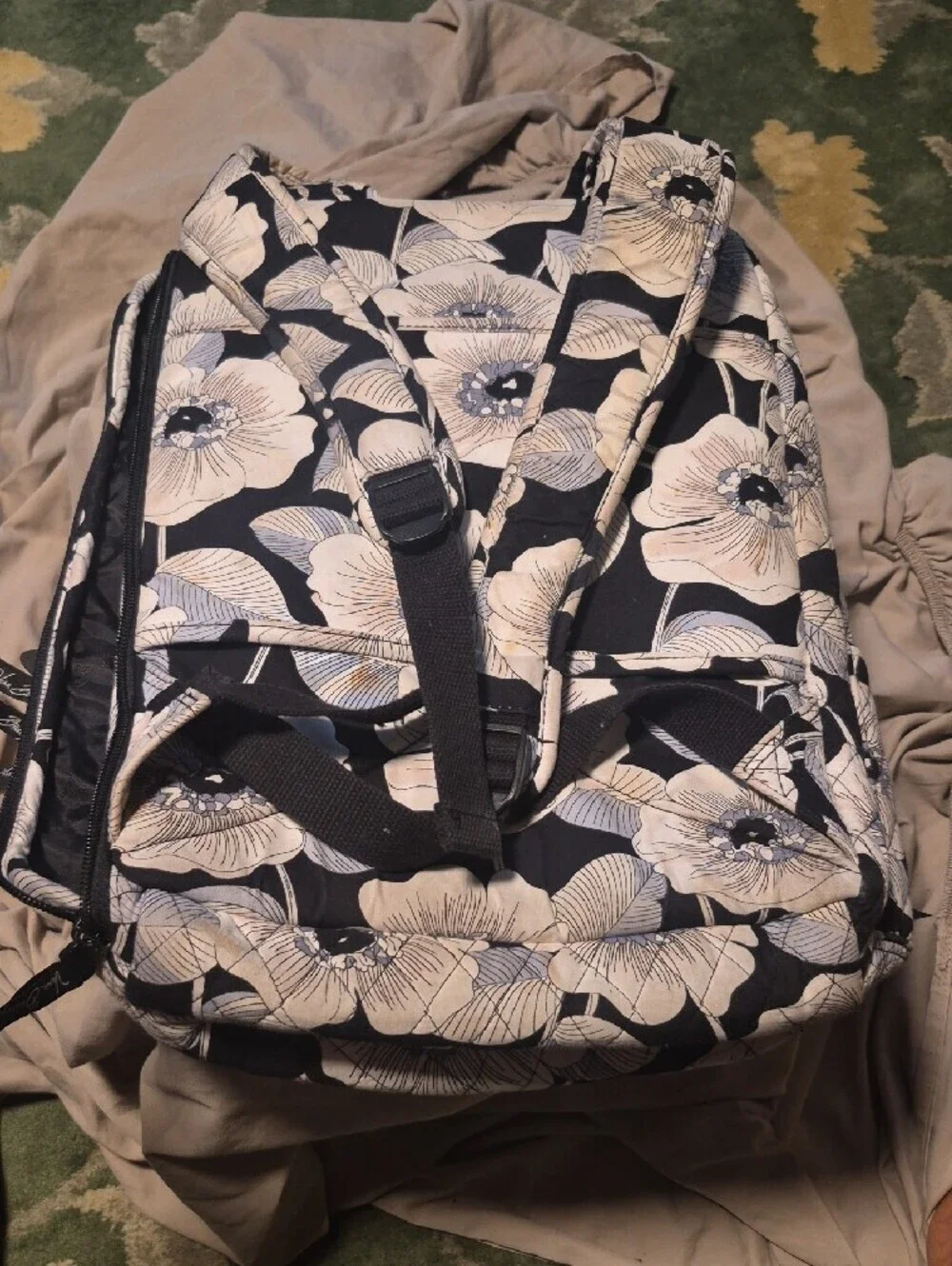 Vera Bradley Black and Cream Quilted Floral Backpack
